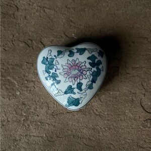 Vintage Heart-Shaped Trinket Box with Lotus Flower